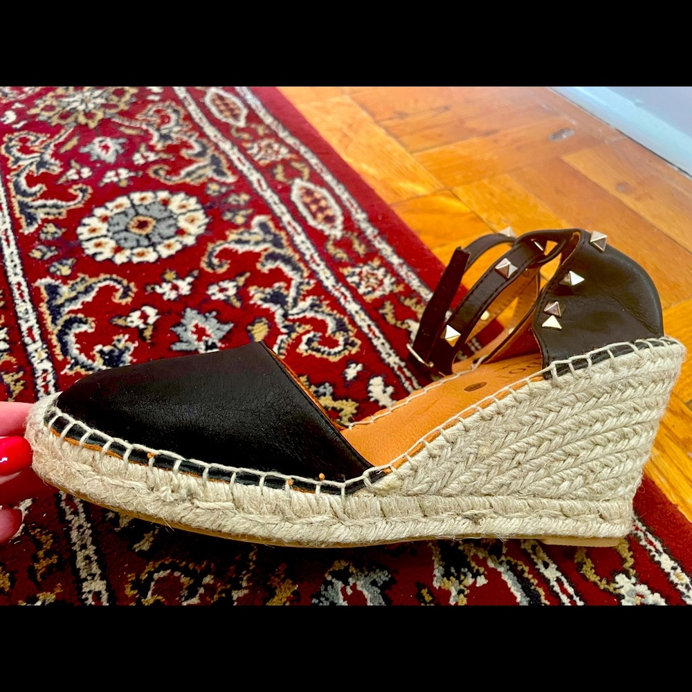 Black Espadrille Wedges with Gold Studs - size 41